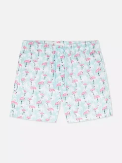 Szorty kąpielowe we flamingi ze sznurkiem w talii