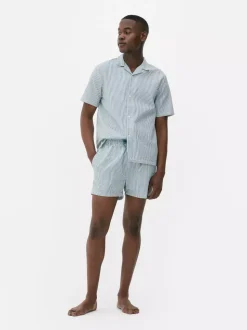 Szorty od piżamy w paski z tkaniny seersucker