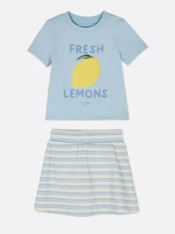 T-shirt i spódnico-szorty z nadrukiem, zestaw