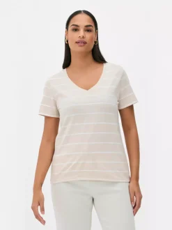 T-shirt w paski z dekoltem w serek