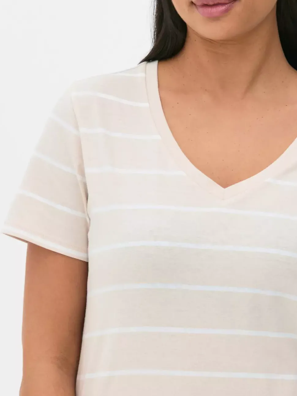 T-shirt w paski z dekoltem w serek