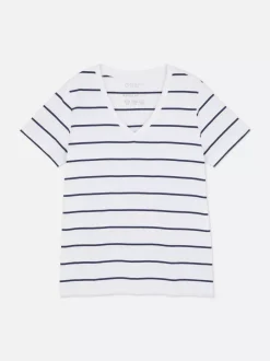 T-shirt w paski z dekoltem w serek