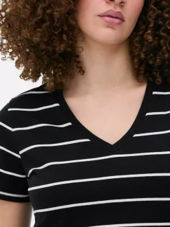 T-shirt w paski z dekoltem w serek