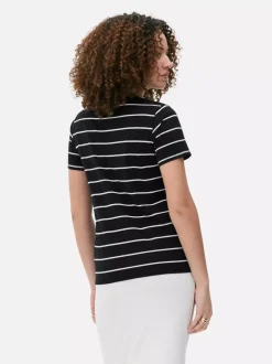 T-shirt w paski z dekoltem w serek