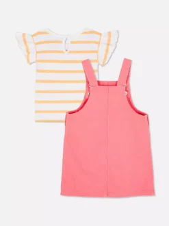 T-Shirt w paski z falbanką i sukienka ogrodniczka