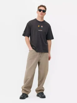 T-shirt z efektem sprania i motywem obrazu Basquiata