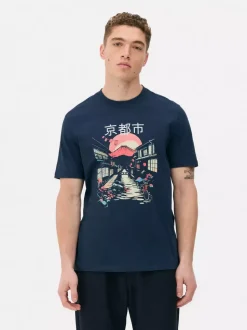 T-shirt z krótkim rękawem i motywem azjatyckim