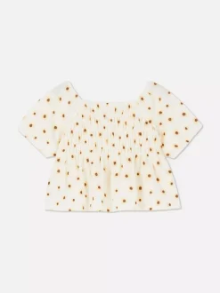 T-shirt z marszczoną fakturą i motywem słonecznika