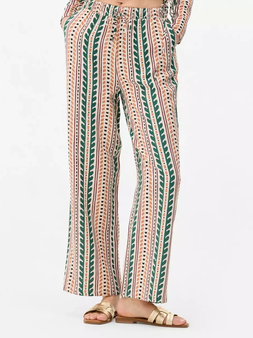 Wzorzyste spodnie ze ściąganym sznurkiem