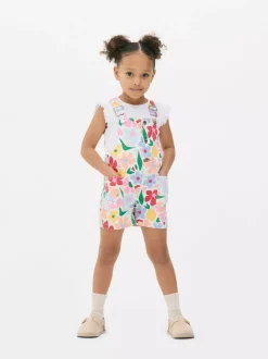 Zestaw z ogrodniczkami w kwiaty