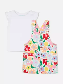 Zestaw z ogrodniczkami w kwiaty