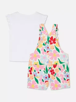 Zestaw z ogrodniczkami w kwiaty