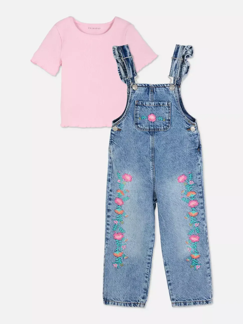 Zestaw z ogrodniczkami w kwiaty