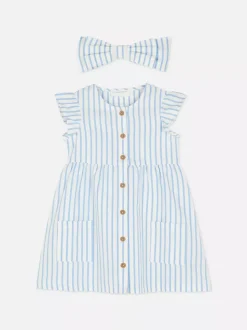 Zestaw z sukienką w paski i kokardką